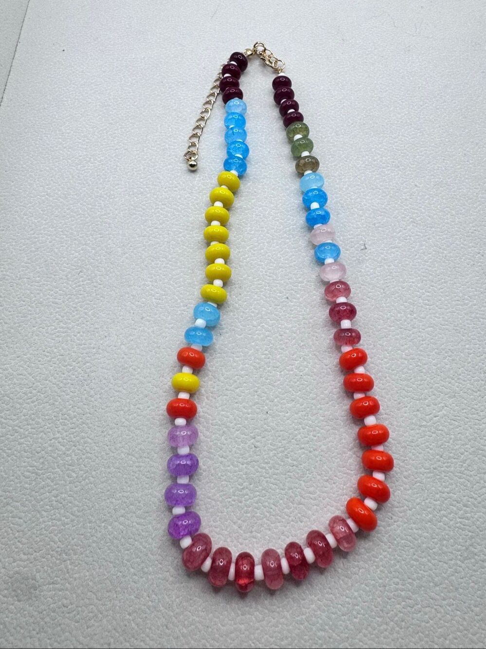 Rainbow Colorful Candy Rondelle Glass Bead Choker Necklace Adjustable NWT